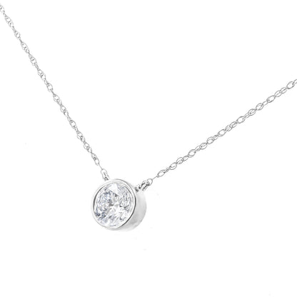 .925 Sterling Silver 1/10 Cttw Round-Cut Diamond Bezel 18" Pendant Necklace (J-K Color, I1-I2 Clarity) Bids.com