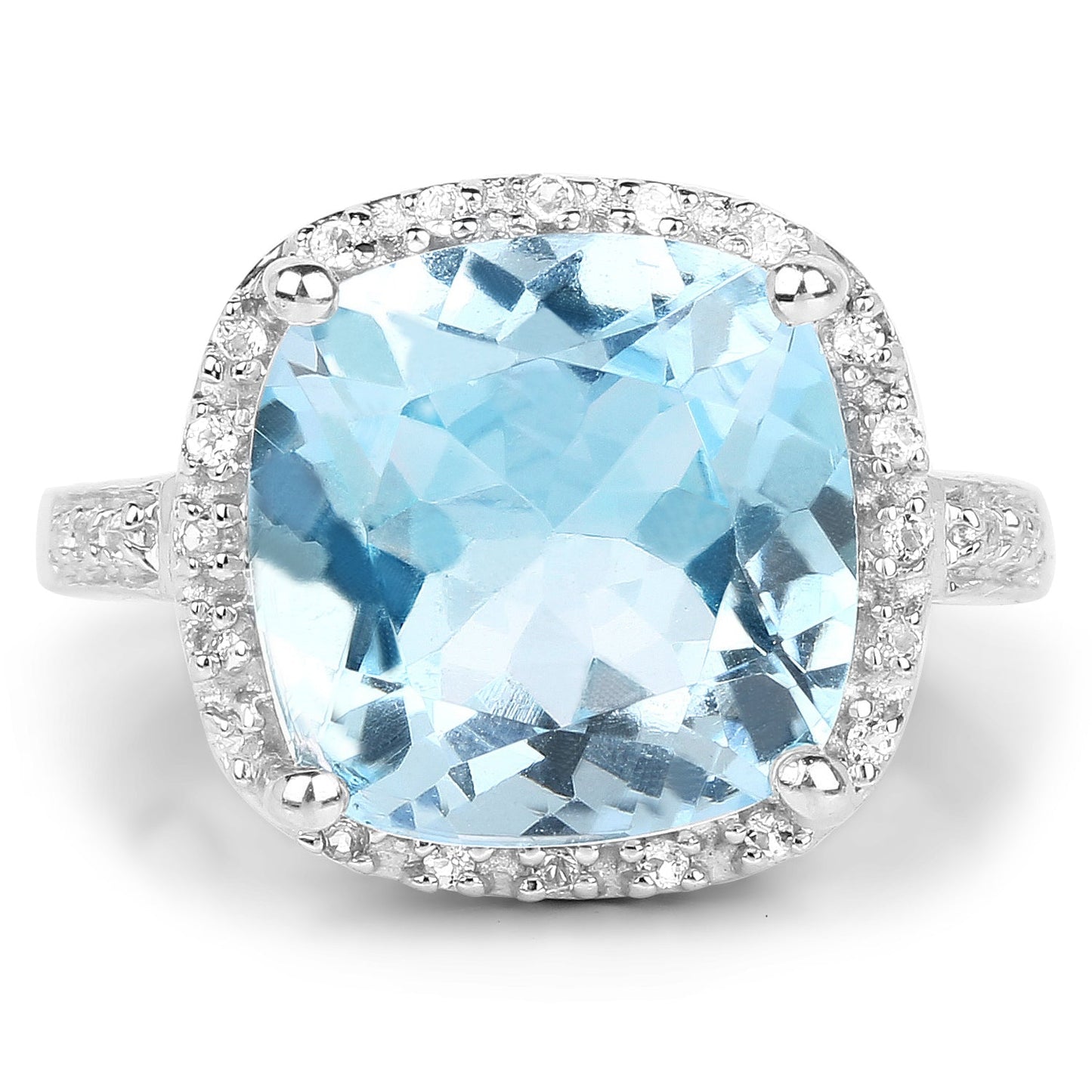 7.18 Carat Genuine Blue Topaz and White Topaz .925 Sterling Silver Ring Bids.com