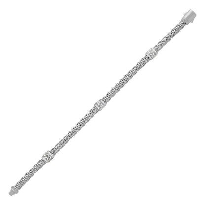 Polished Woven Rope Bracelet with Diamond Accents in 14k White Gold Bids.com