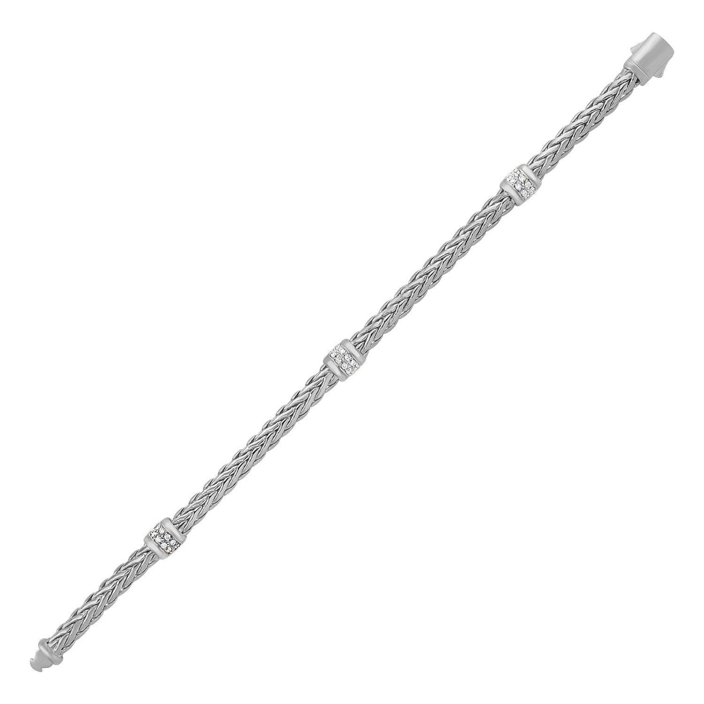 Polished Woven Rope Bracelet with Diamond Accents in 14k White Gold Bids.com