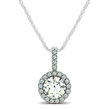 14k White Gold Diamond Halo Round Style Pendant (5/8 cttw) Bids.com