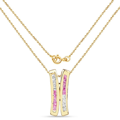 14K Yellow Gold Plated 1.08 Carat Genuine Pink Sapphire and White Sapphire .925 Sterling Silver Pendant Bids.com
