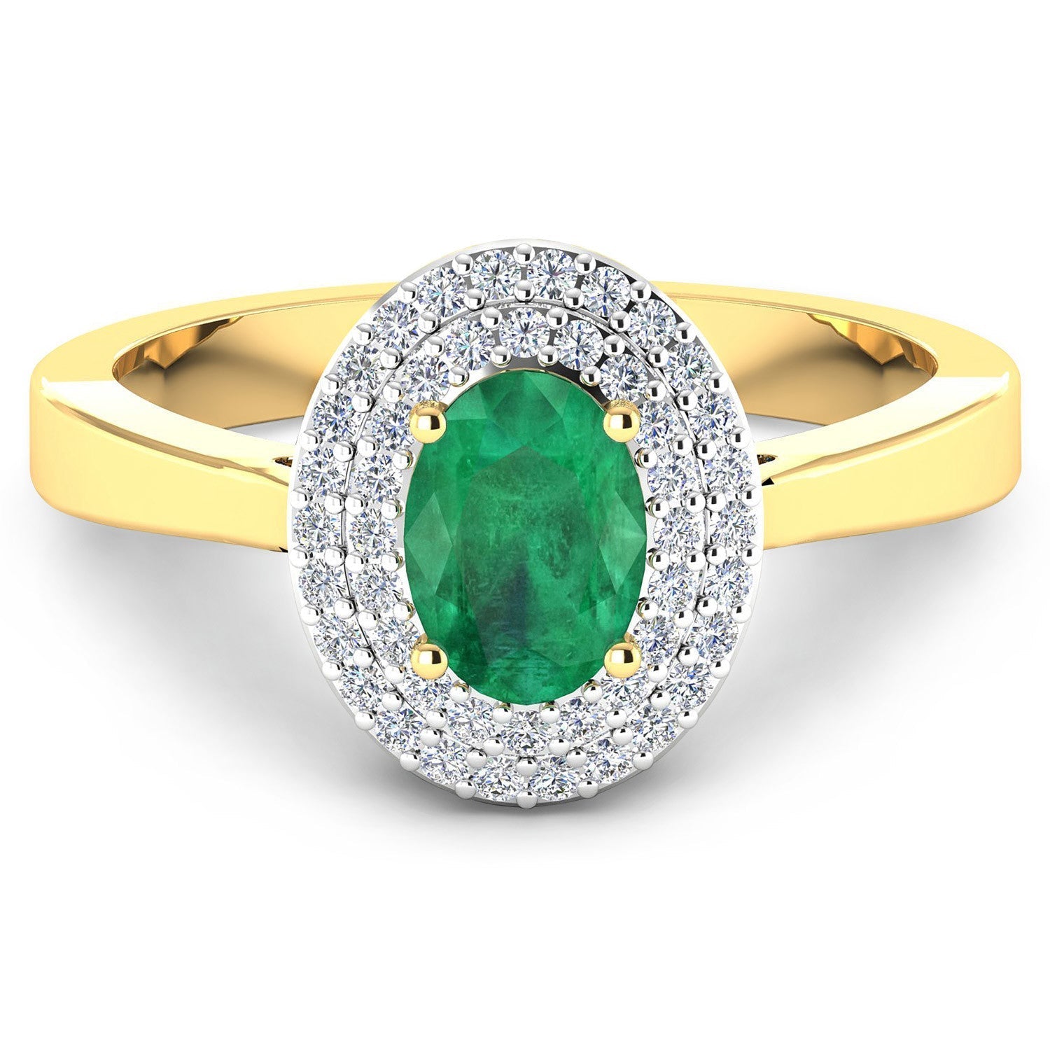 0.88 Carat Genuine Zambian Emerald  and White Diamond 14K Yellow Gold Ring Bids.com