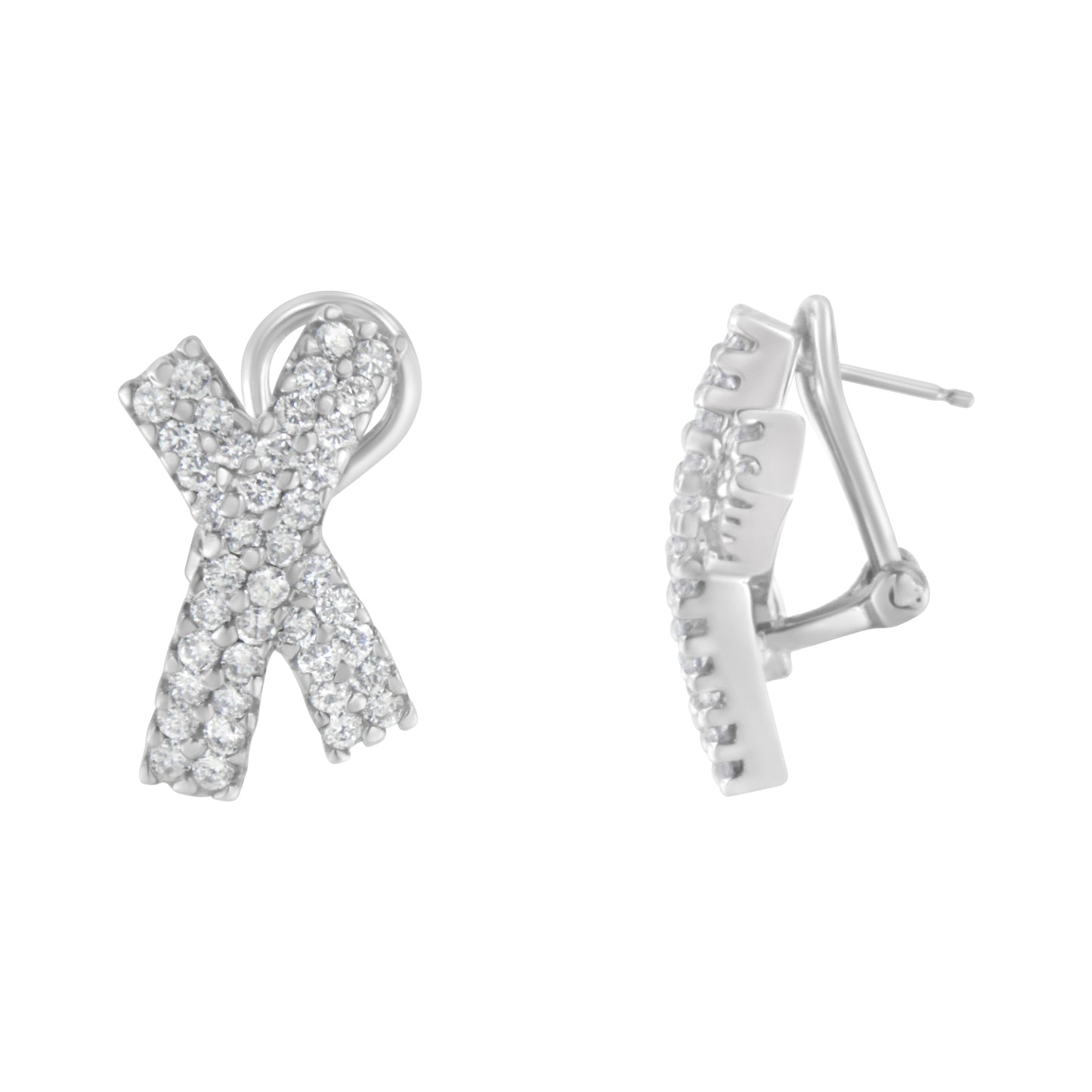 14K White Gold 2.0 Cttw Round-Brilliant Cut Diamond Domed X Shaped Omega Back Stud Earrings (H-I Color, I1-I2 Clarity) Bids.com