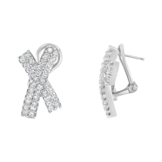 14K White Gold 2.0 Cttw Round-Brilliant Cut Diamond Domed X Shaped Omega Back Stud Earrings (H-I Color, I1-I2 Clarity) Bids.com