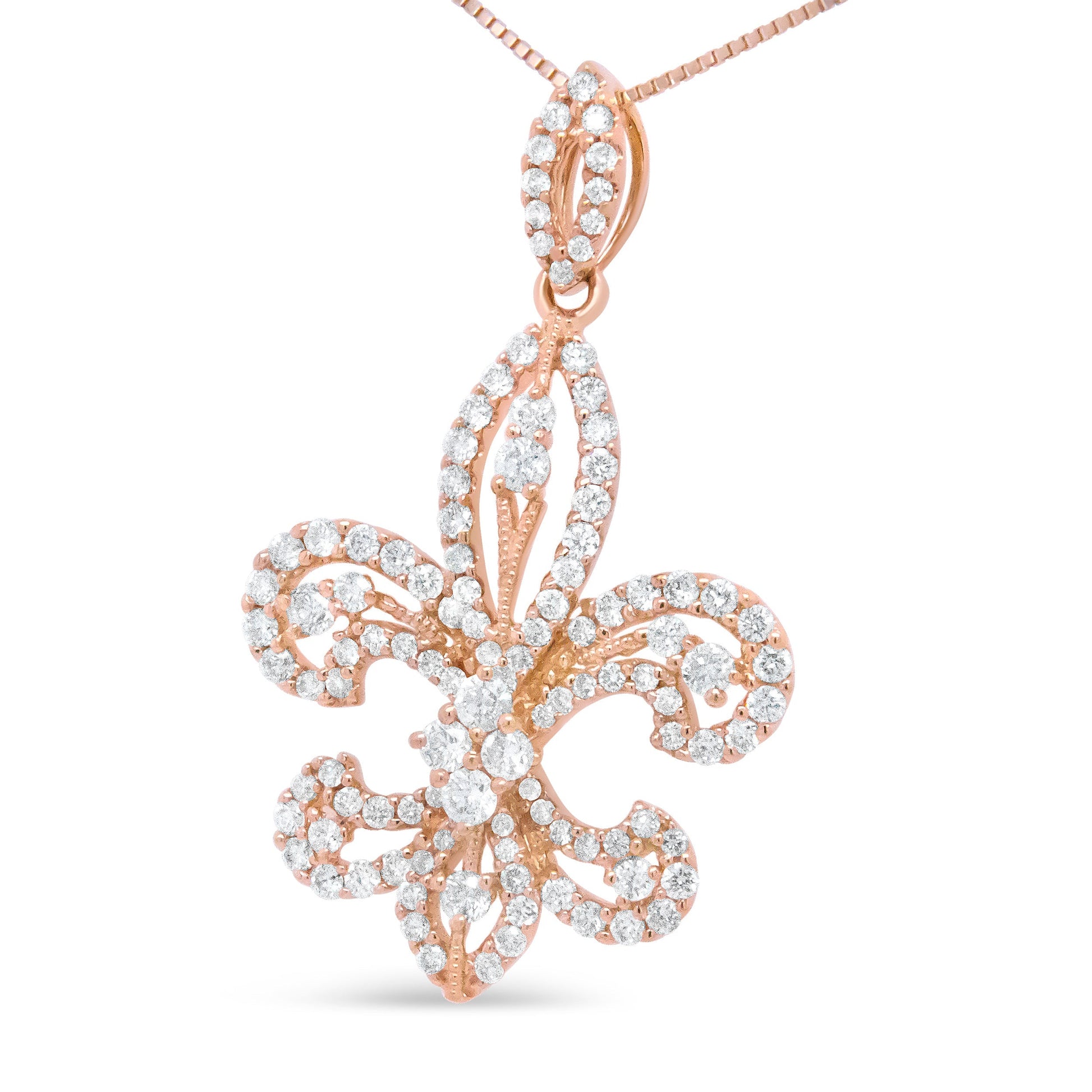 14K Yellow Gold 1.00 Cttw Round Diamond Fleur De Lis 18" Pendant Necklace (H-I Color, SI2-I1 Clarity) Bids.com
