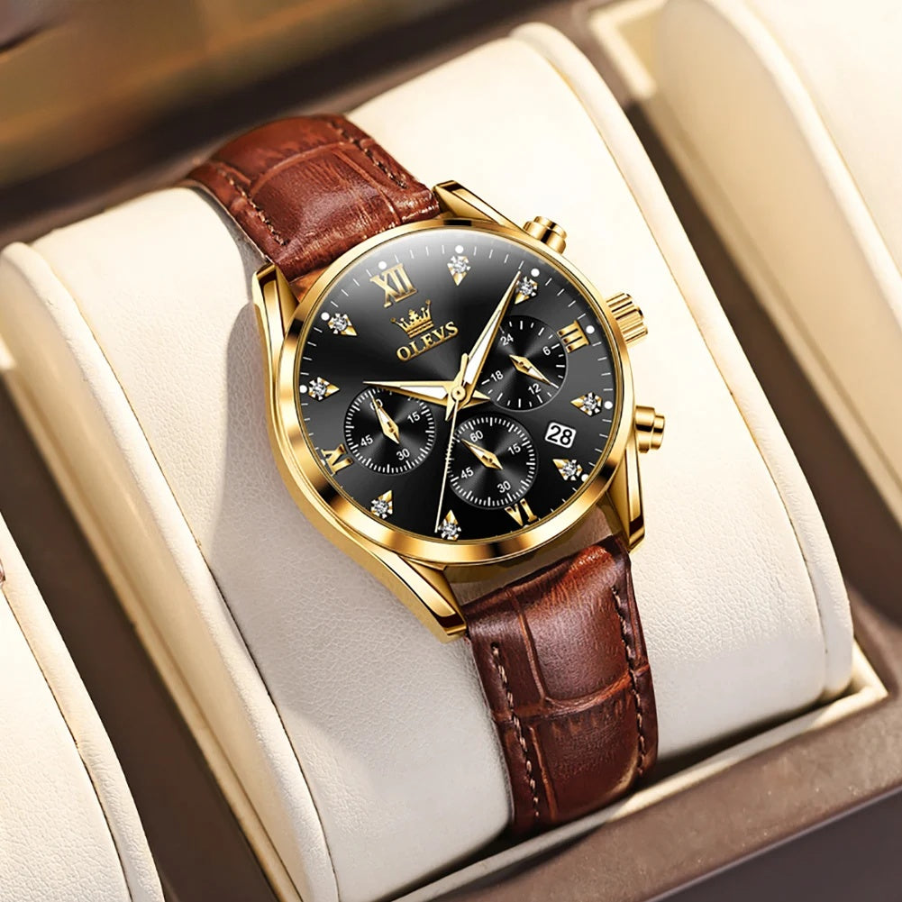 Women's Leather Strap Quartz Waterproof Luminous Watch BandsCo Straps