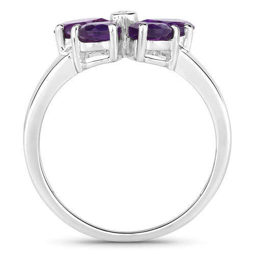 1.35 Carat Genuine Amethyst and Created White Sapphire .925 Sterling Silver Ring Bids.com