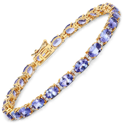 10.87 Carat Genuine Tanzanite and White Diamond 14K Yellow Gold Bracelet Bids.com