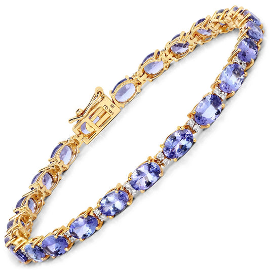10.87 Carat Genuine Tanzanite and White Diamond 14K Yellow Gold Bracelet Bids.com