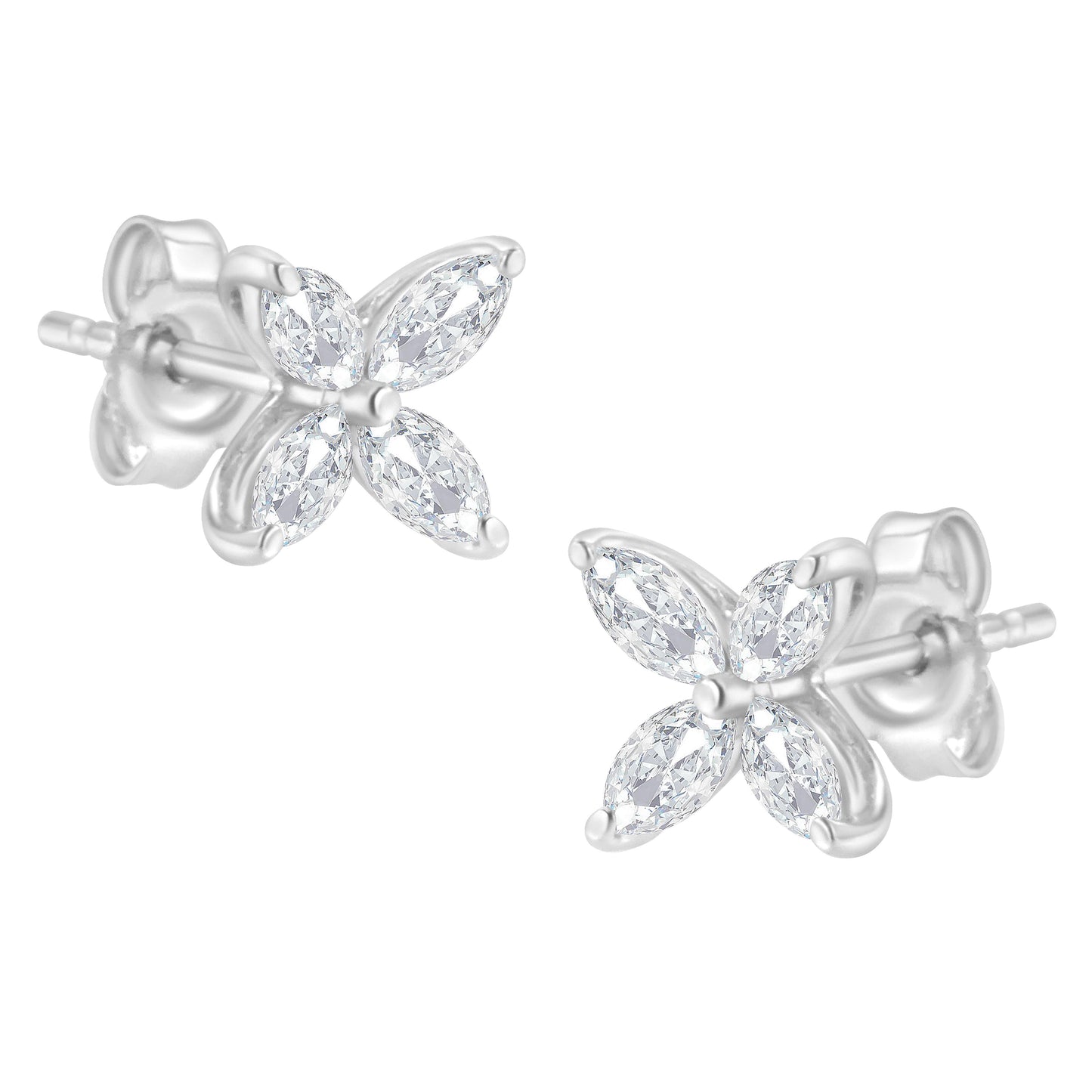 14K White Gold 1/2 Cttw Marquise Diamond 8 Stone Floral Leaf Stud Earrings (H-I Color, SI1-SI2 Clarity) Bids.com