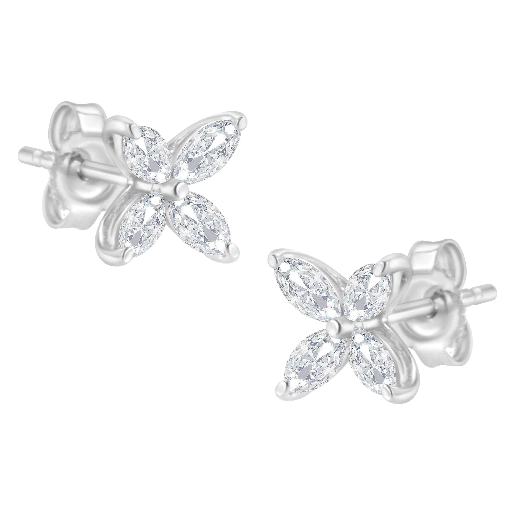 14K White Gold 1/2 Cttw Marquise Diamond 8 Stone Floral Leaf Stud Earrings (H-I Color, SI1-SI2 Clarity) Bids.com