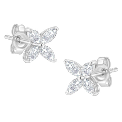 14K White Gold 1/2 Cttw Marquise Diamond 8 Stone Floral Leaf Stud Earrings (H-I Color, SI1-SI2 Clarity) Bids.com
