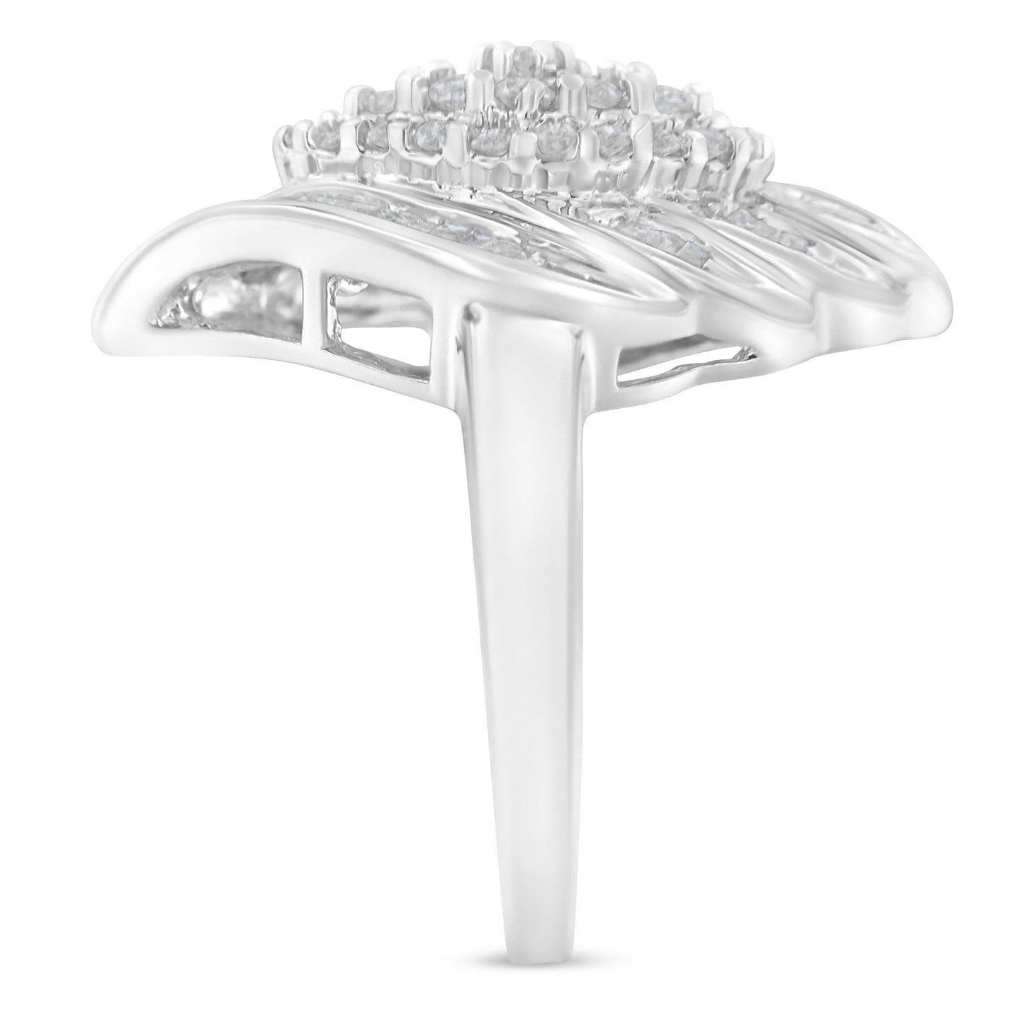 .925 Sterling Silver Â¾ Cttw Round and Baguette Cut Diamond Stair-Stepped Cluster Waterfall Cocktail Ring (I-J Color, I2-I3 Clarity) - Size 6 Bids.com