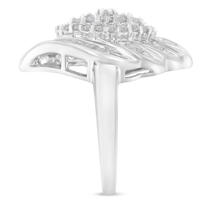 .925 Sterling Silver Â¾ Cttw Round and Baguette Cut Diamond Stair-Stepped Cluster Waterfall Cocktail Ring (I-J Color, I2-I3 Clarity) - Size 6 Bids.com