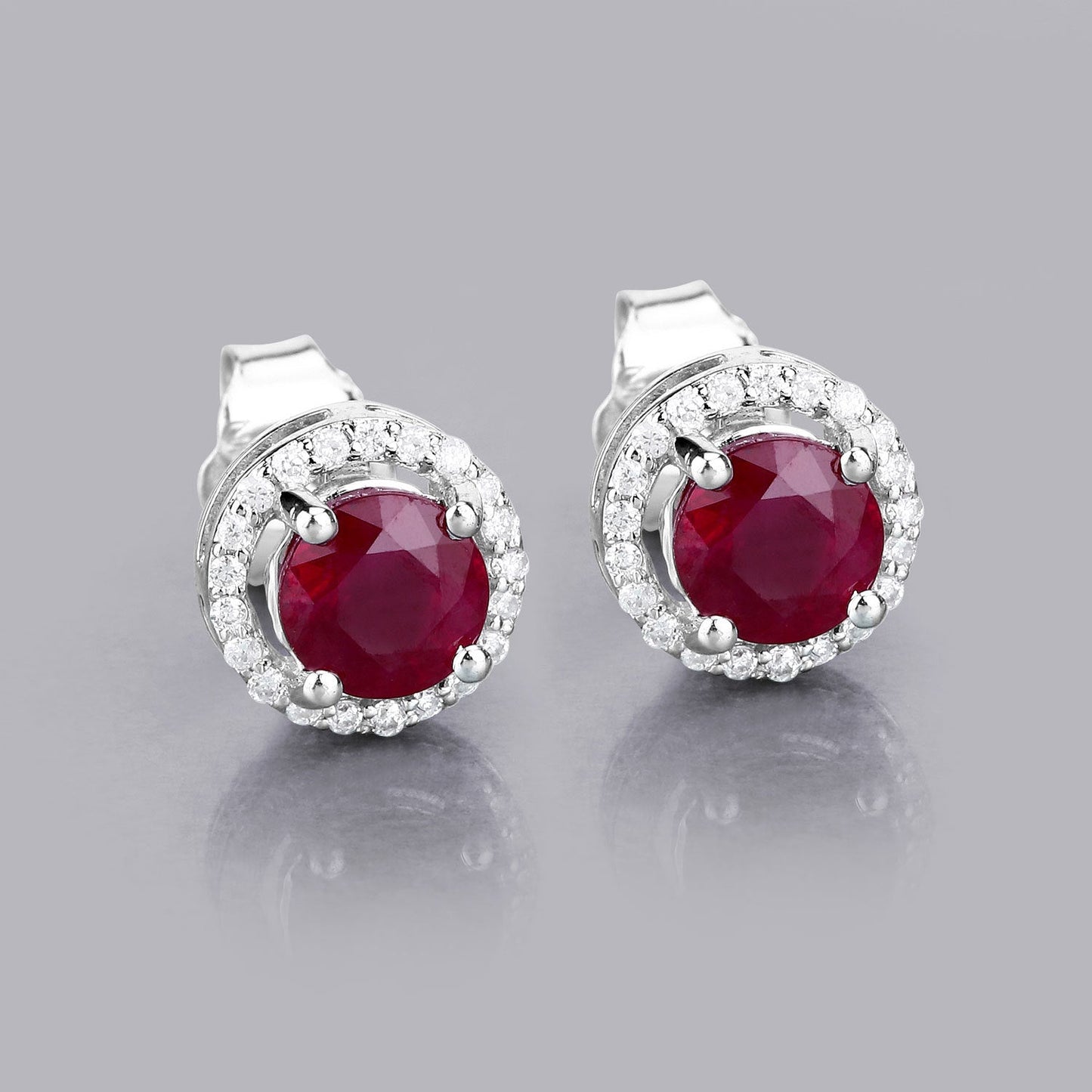 1.22 Carat Genuine Ruby and White Diamond 14K White Gold Earrings Bids.com