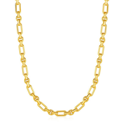 Rounded Rectangular Link Necklace with Textured Round Links in 14k Yellow Gold Bids.com
