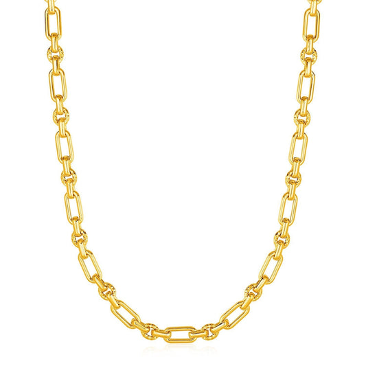 Rounded Rectangular Link Necklace with Textured Round Links in 14k Yellow Gold Bids.com