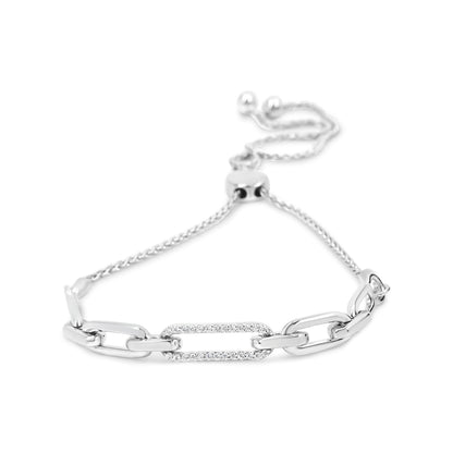 .925 Sterling Silver 1/10 Cttw Diamond Paperclip Link Adjustable Bolo Bracelet (I-J Color, I2-I3 Clarity) Bids.com