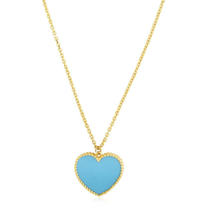 14k Yellow Gold High Polish Heart Turquoise Paste Necklace Bids.com