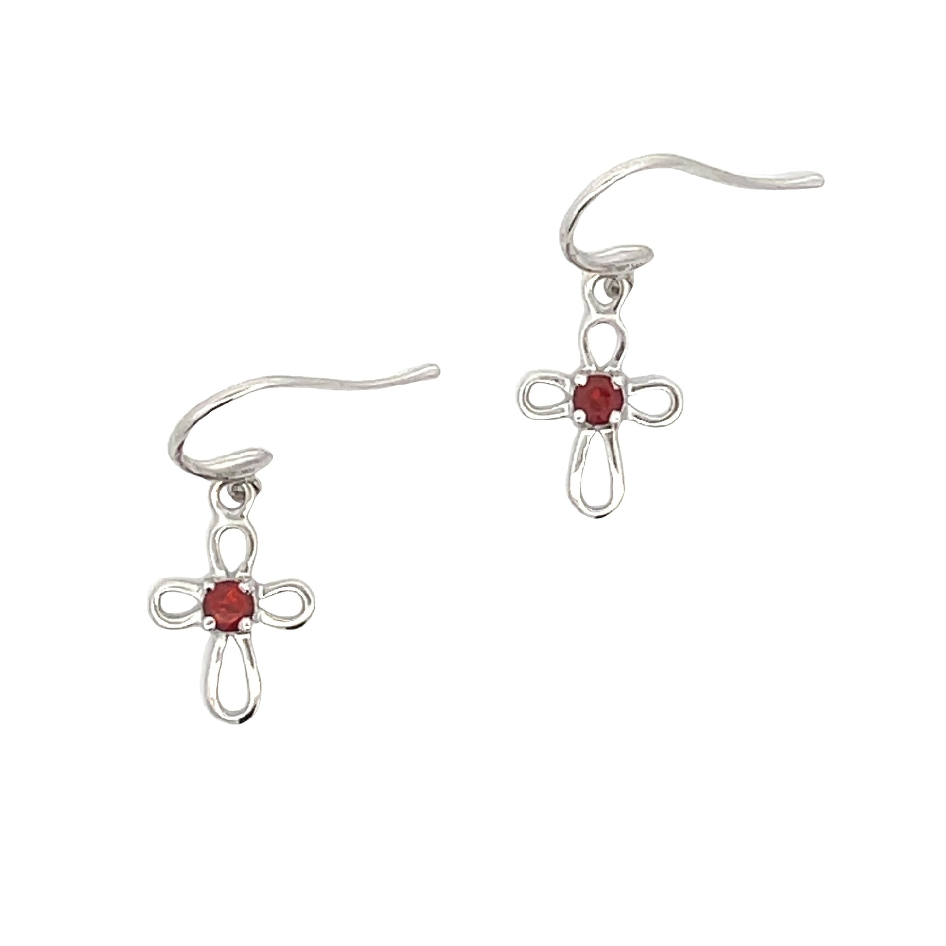 Natural .29ct Garnet Cross Earrings 10KT White Gold Bids.com