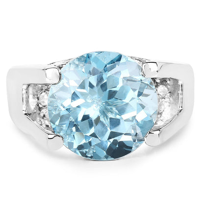 7.21 Carat Genuine Blue Topaz and White Cubic Zirconia .925 Sterling Silver Ring Bids.com
