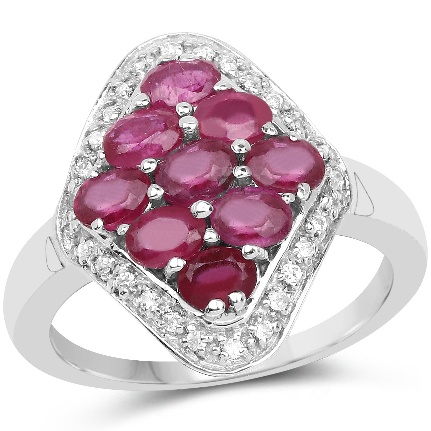 2.12 Carat Genuine Glass Filled Ruby & White Zircon .925 Sterling Silver Ring Bids.com