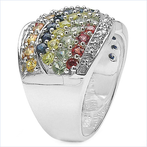 3.07 Carat Genuine Multi Sapphire .925 Sterling Silver Ring Bids.com