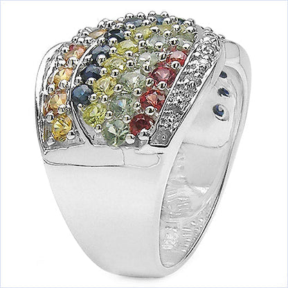 3.07 Carat Genuine Multi Sapphire .925 Sterling Silver Ring Bids.com