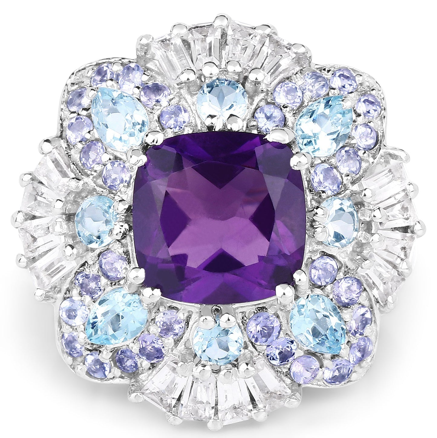 8.38 Carat Genuine Multi Stones .925 Sterling Silver Ring Bids.com