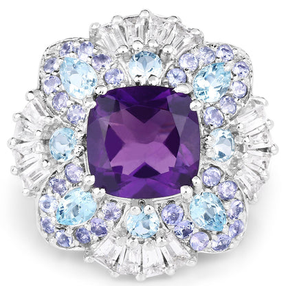 8.38 Carat Genuine Multi Stones .925 Sterling Silver Ring Bids.com
