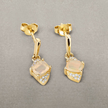 0.57 Carat Genuine Ethiopian Opal and White Diamond 14K Yellow Gold Earrings Bids.com
