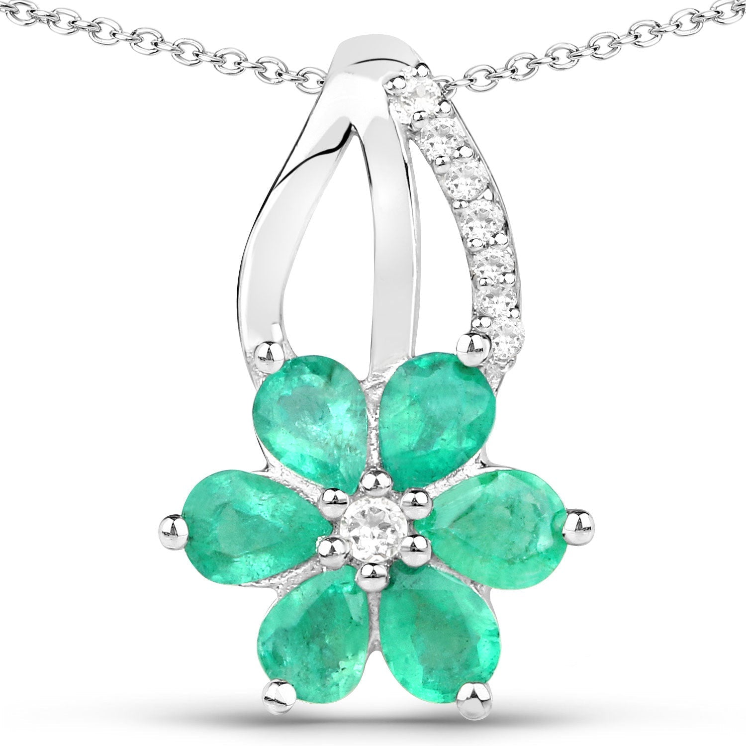 3.61 Carat Genuine Emerald and White Topaz .925 Sterling Silver Set (Ring, Earrings, and Pendant ) Bids.com