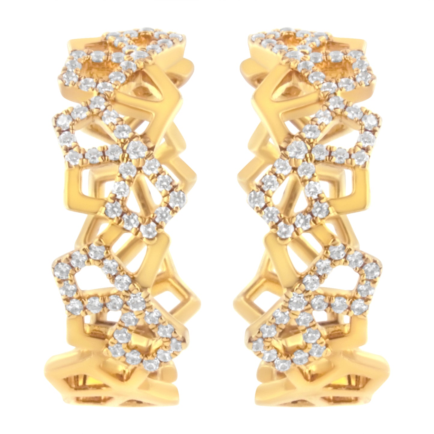14K Yellow Gold 3/4 Cttw Diamond Honeycomb Hoop Earrings (G-H Color, SI1-SI2 Clarity) - 24MM Bids.com