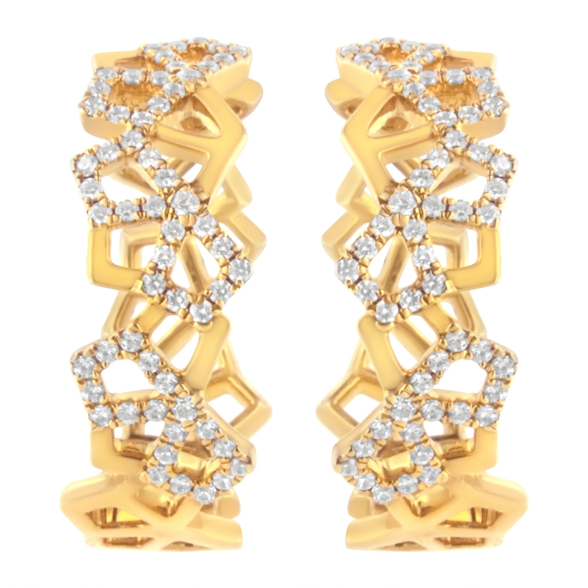 14K Yellow Gold 3/4 Cttw Diamond Honeycomb Hoop Earrings (G-H Color, SI1-SI2 Clarity) - 24MM Bids.com