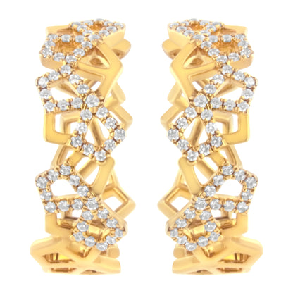 14K Yellow Gold 3/4 Cttw Diamond Honeycomb Hoop Earrings (G-H Color, SI1-SI2 Clarity) - 24MM Bids.com
