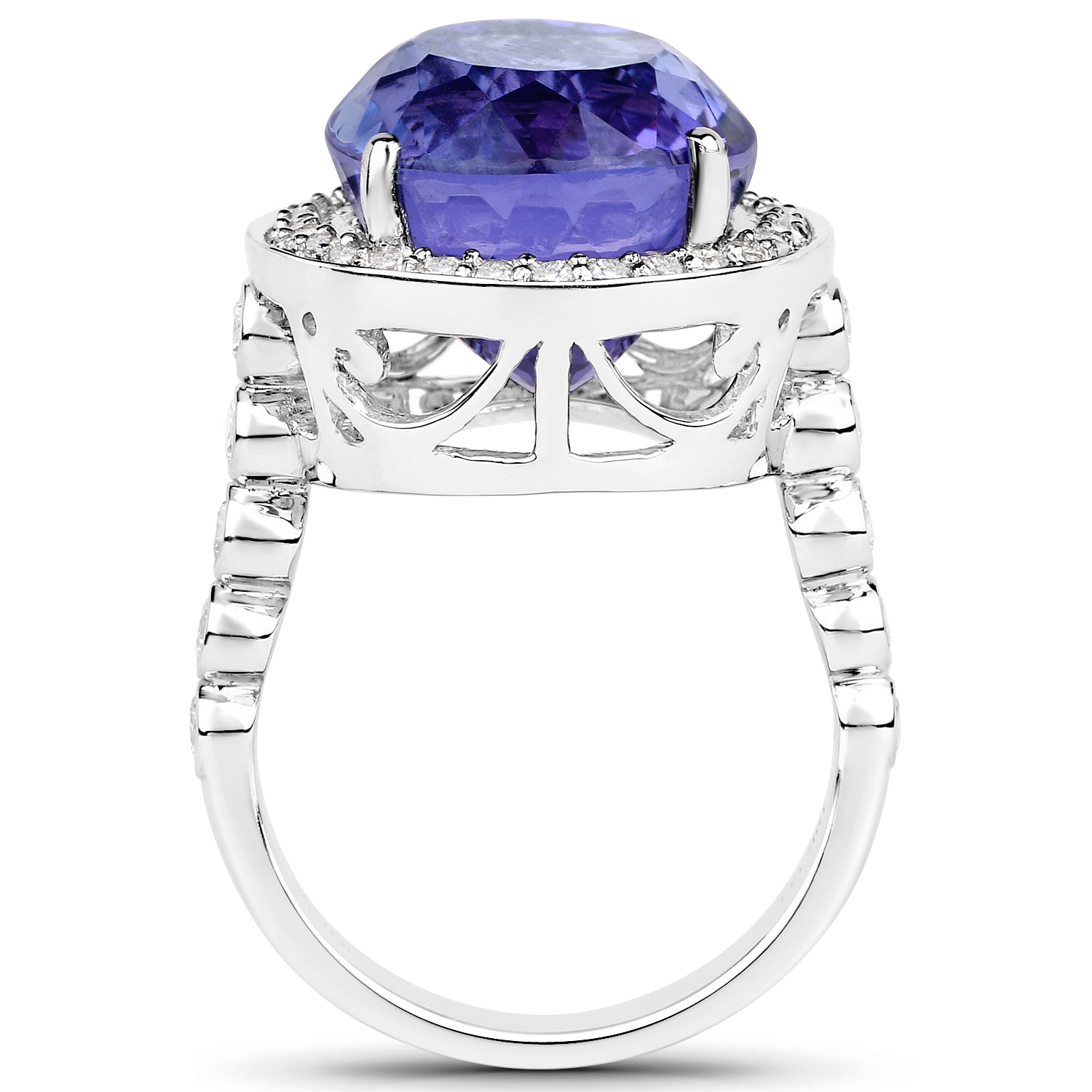 18.50 Carat Genuine Tanzanite and White Diamond 18K White Gold Ring Bids.com