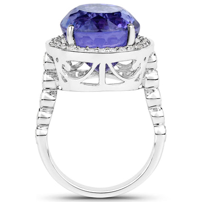 18.50 Carat Genuine Tanzanite and White Diamond 18K White Gold Ring Bids.com