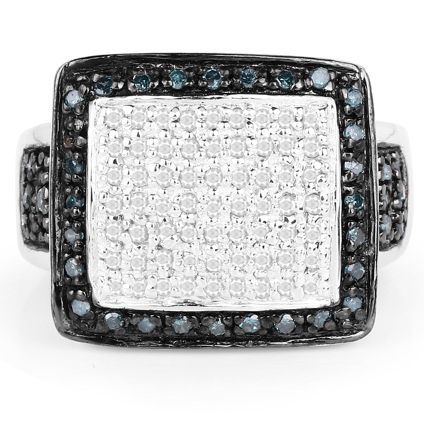 0.64 Carat Genuine White Diamond and Blue Diamond .925 Sterling Silver Ring Bids.com
