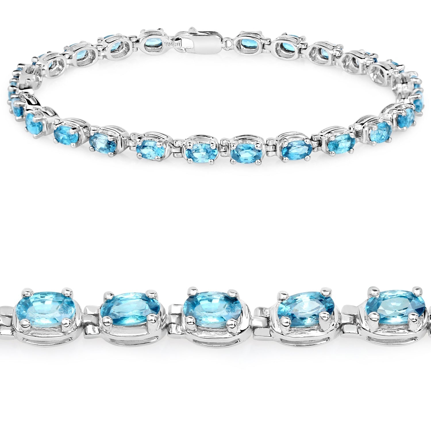 7.92 Carat Genuine Blue Zircon .925 Sterling Silver Bracelet Bids.com