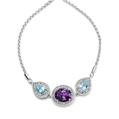 .925 Sterling Silver Oval Amethyst and Pear Blue Topaz with Diamond Accent Lariat 4â€-10â€ Adjustable Bolo Bracelet (H-I Color, SI1-SI2 Clarity) Bids.com