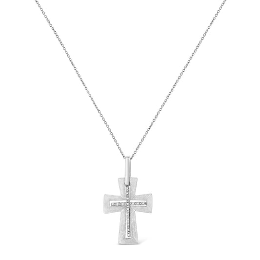 .925 Sterling Silver Prong-Set Diamond Accent Cross 18" Pendant Necklace (I-J Color, I1-I2 Clarity) Bids.com