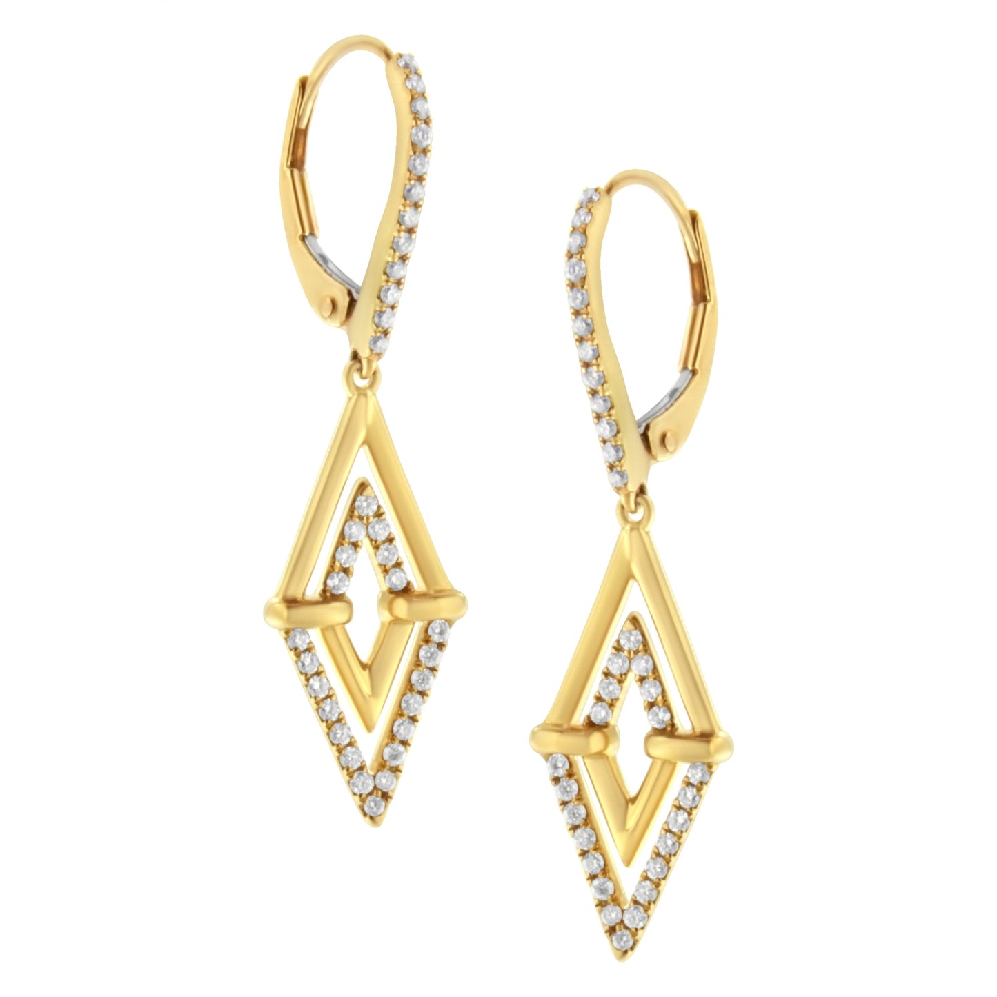 14K Yellow Gold 3/8 Cttw Double Triangle Drop and Dangle Diamond Earrings (G-H Color, SI1-SI2 Clarity) Bids.com