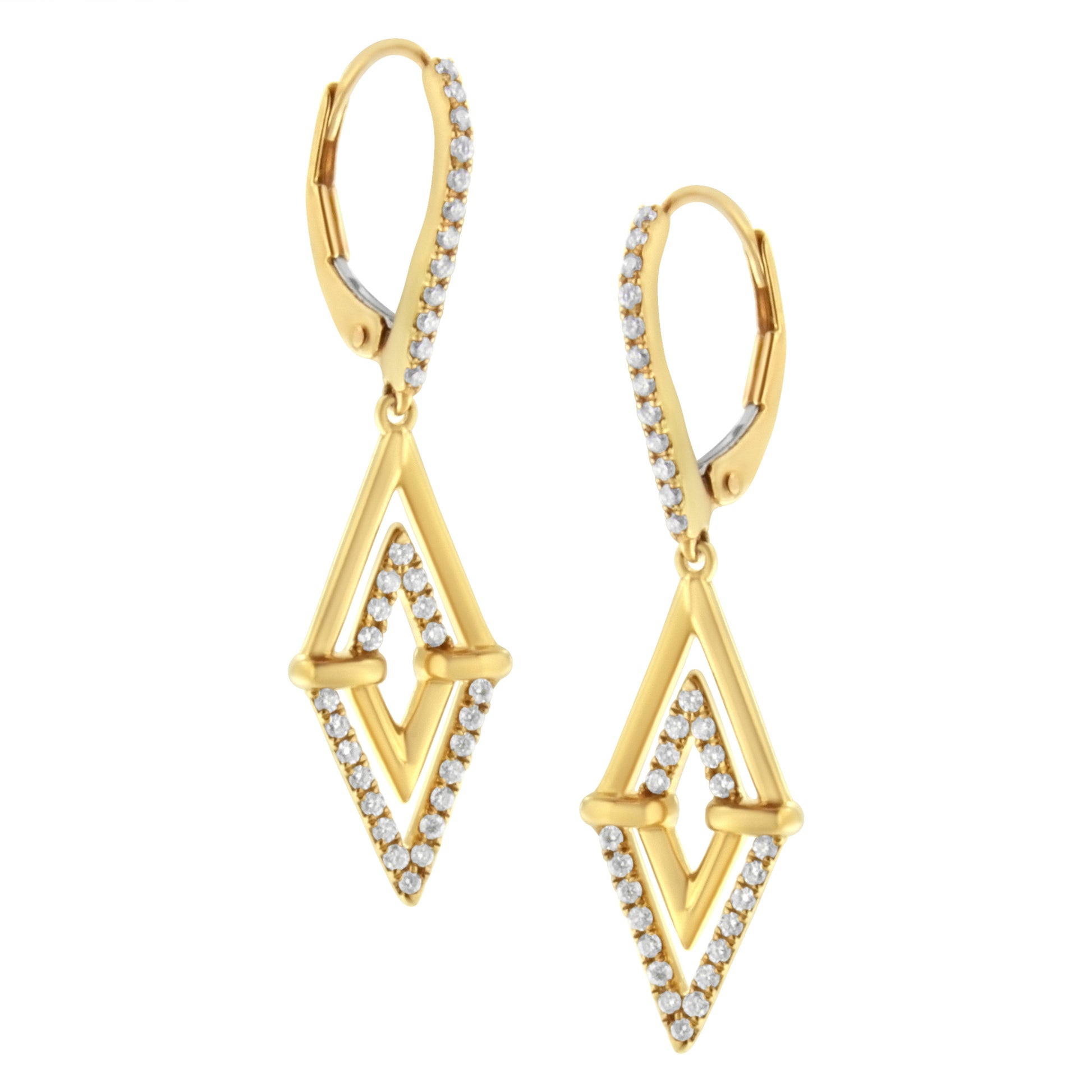 14K Yellow Gold 3/8 Cttw Double Triangle Drop and Dangle Diamond Earrings (G-H Color, SI1-SI2 Clarity) Bids.com