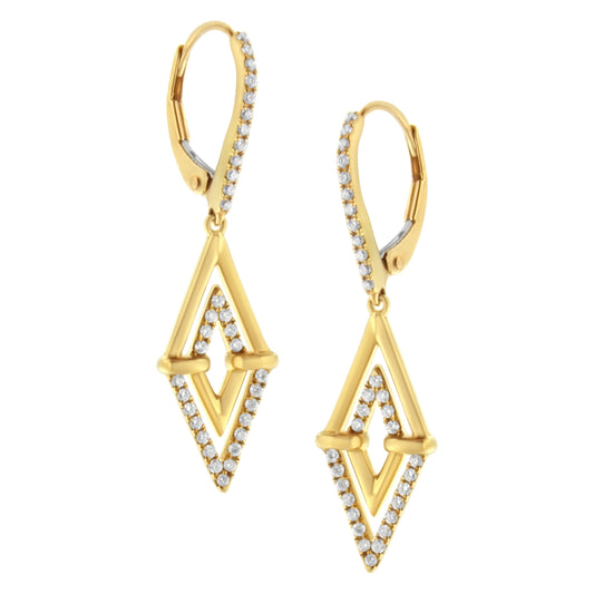 14K Yellow Gold 3/8 Cttw Double Triangle Drop and Dangle Diamond Earrings (G-H Color, SI1-SI2 Clarity) Bids.com