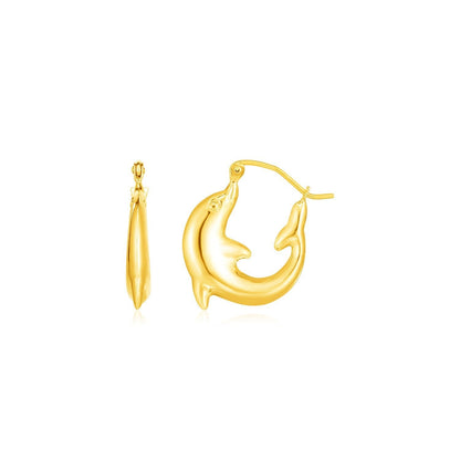14K Yellow Gold Dolphin Hoop Earrings Bids.com