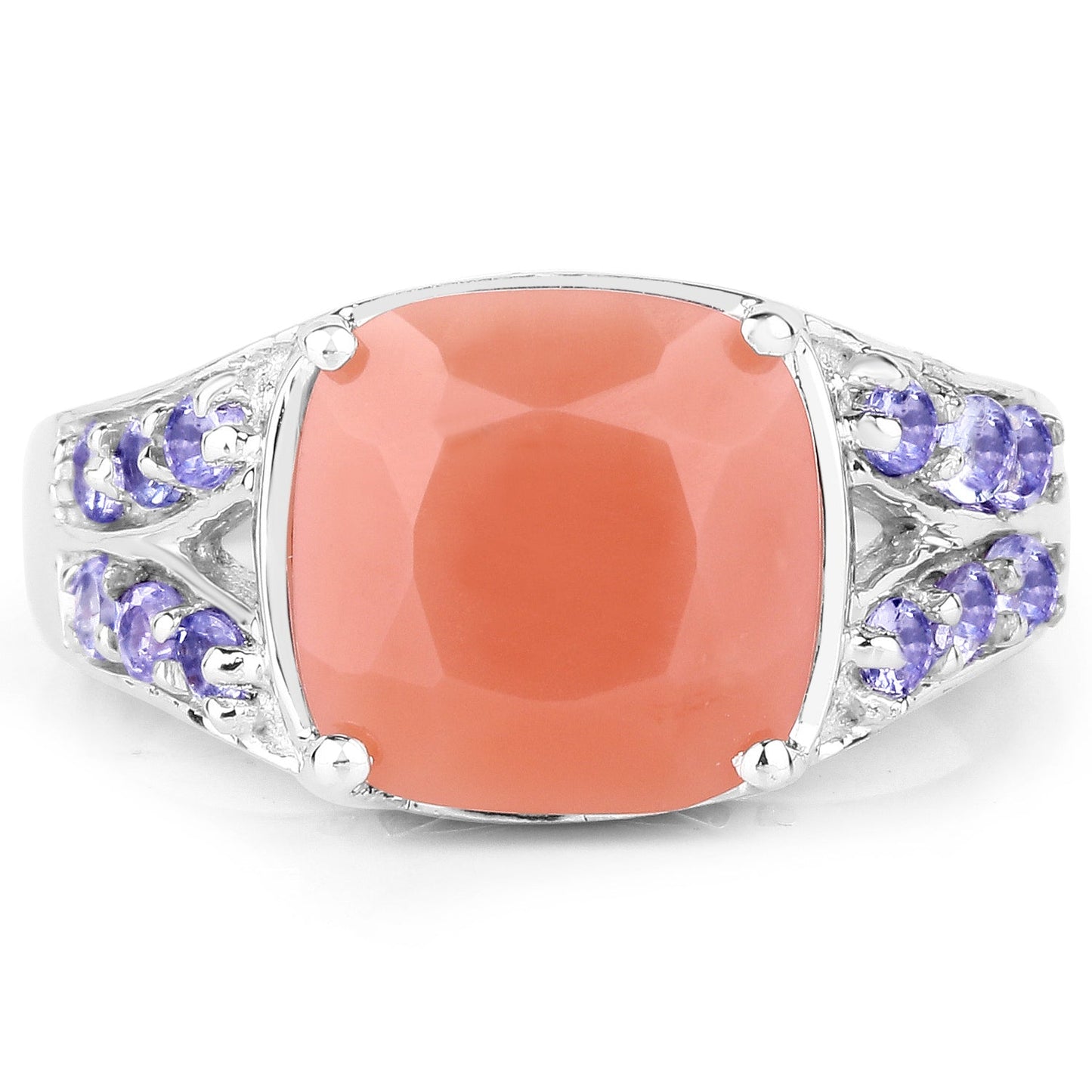 3.97 Carat Genuine Peach Moonstone and Tanzanite .925 Sterling Silver Ring Bids.com