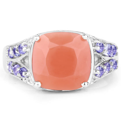 3.97 Carat Genuine Peach Moonstone and Tanzanite .925 Sterling Silver Ring Bids.com