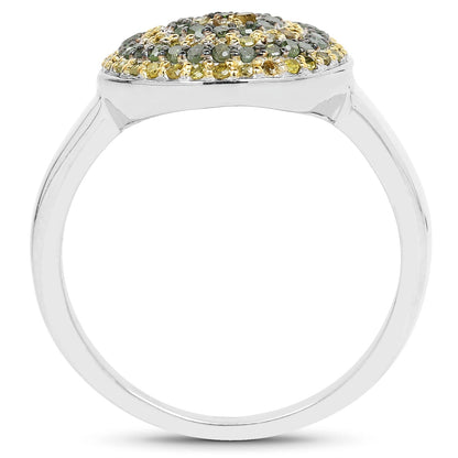 0.39 Carat Genuine Green Diamond and Yellow Diamond .925 Sterling Silver Ring Bids.com