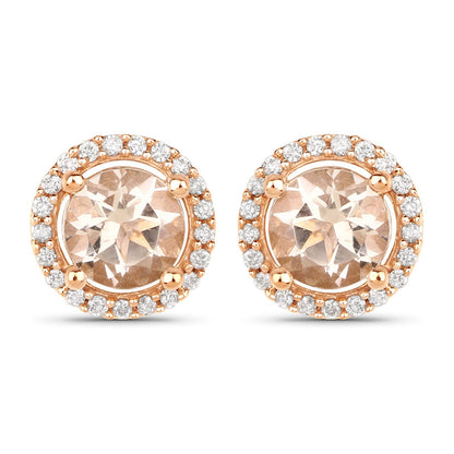 0.93 Carat Genuine Morganite and White Diamond 14K Rose Gold Earrings Bids.com